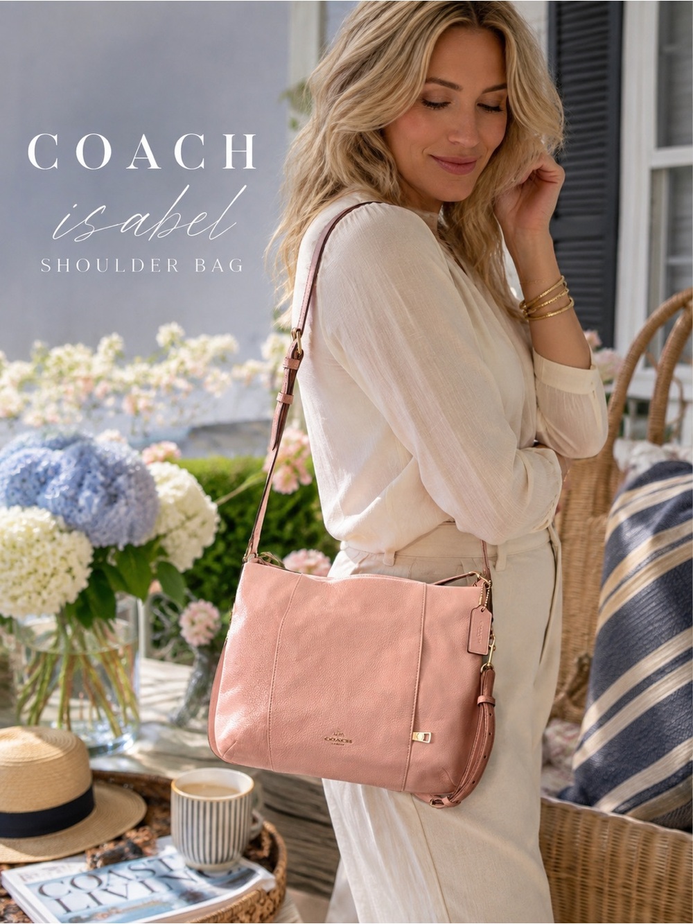 COACH Isabel Shoulder Bag in Blush Pink with Gold-Tone Hardware